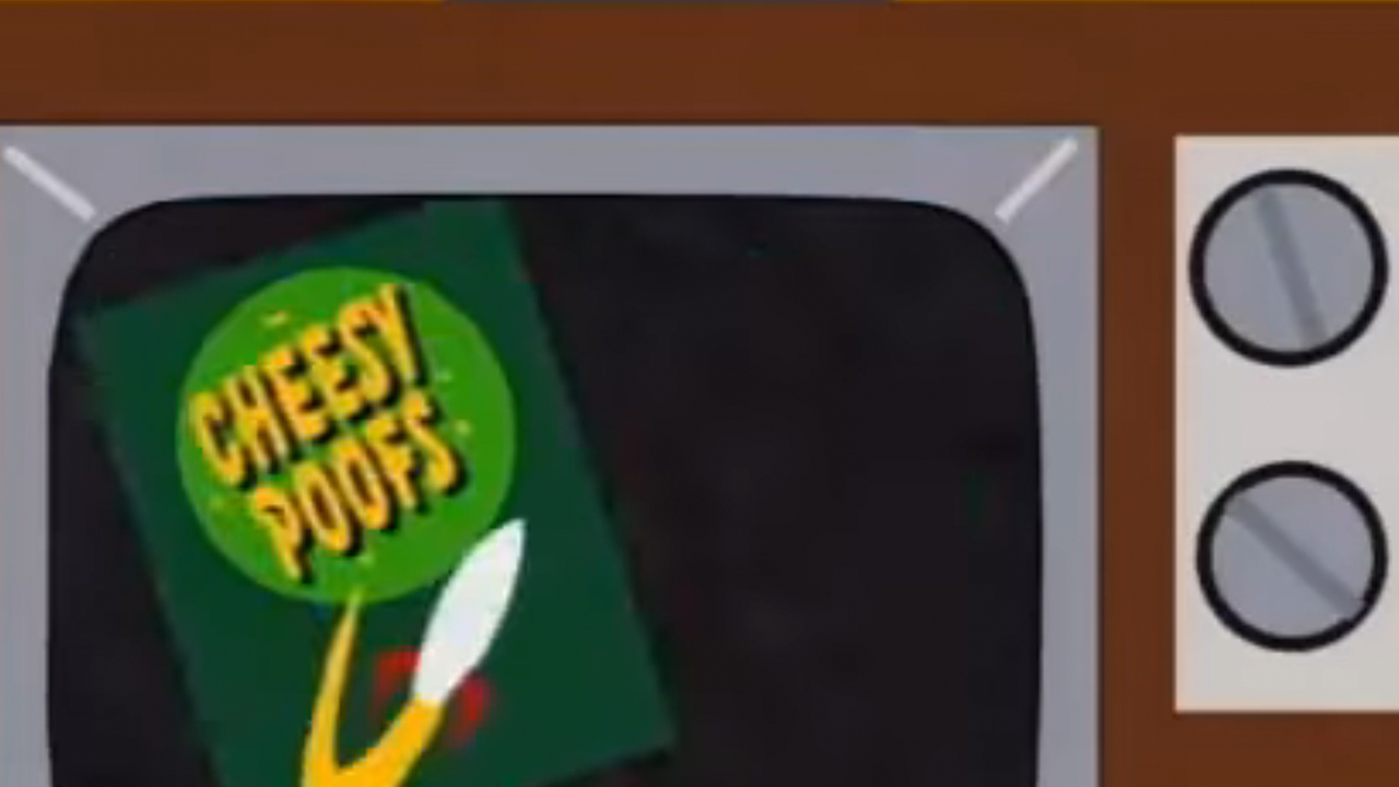 A commercial for Cheesy Poofs on South Park