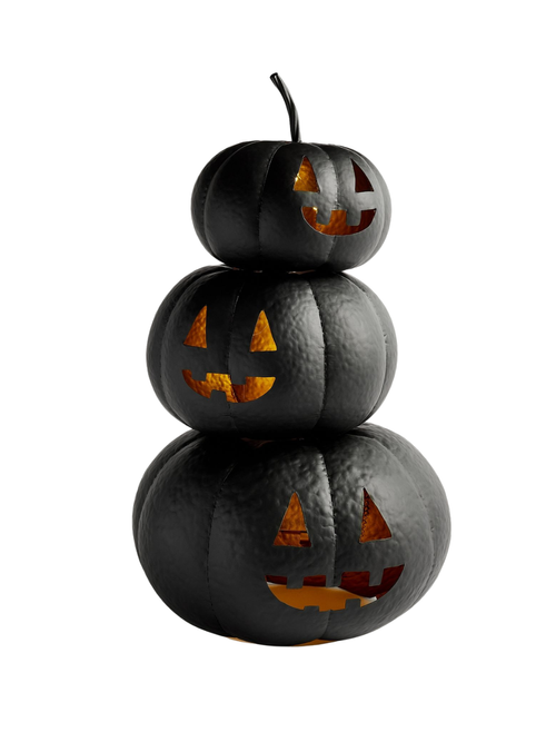 Lit Stacked Hammered Jack O'Lantern