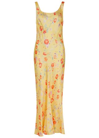 Bondi Floral-Print Satin Midi Slip Dress