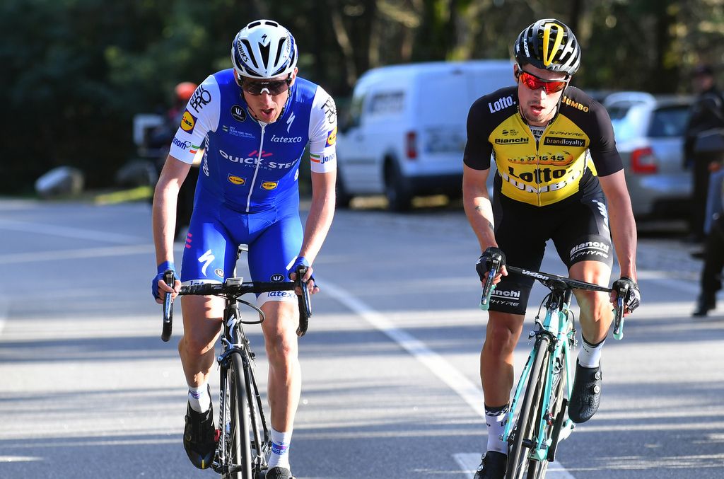 Dan Martin and Primoz Roglic do battle on the climb