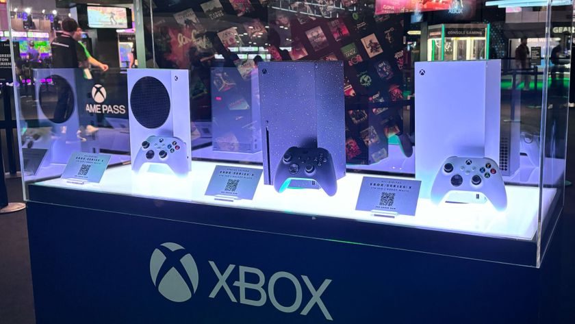 The three new Xbox Series console variants on a stand at Gamescom 2024