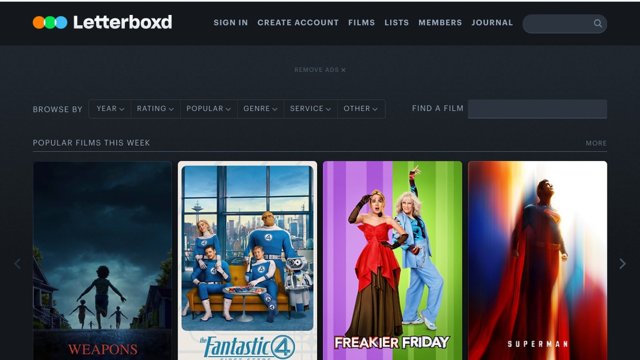 Screenshot of LetterBoxd website