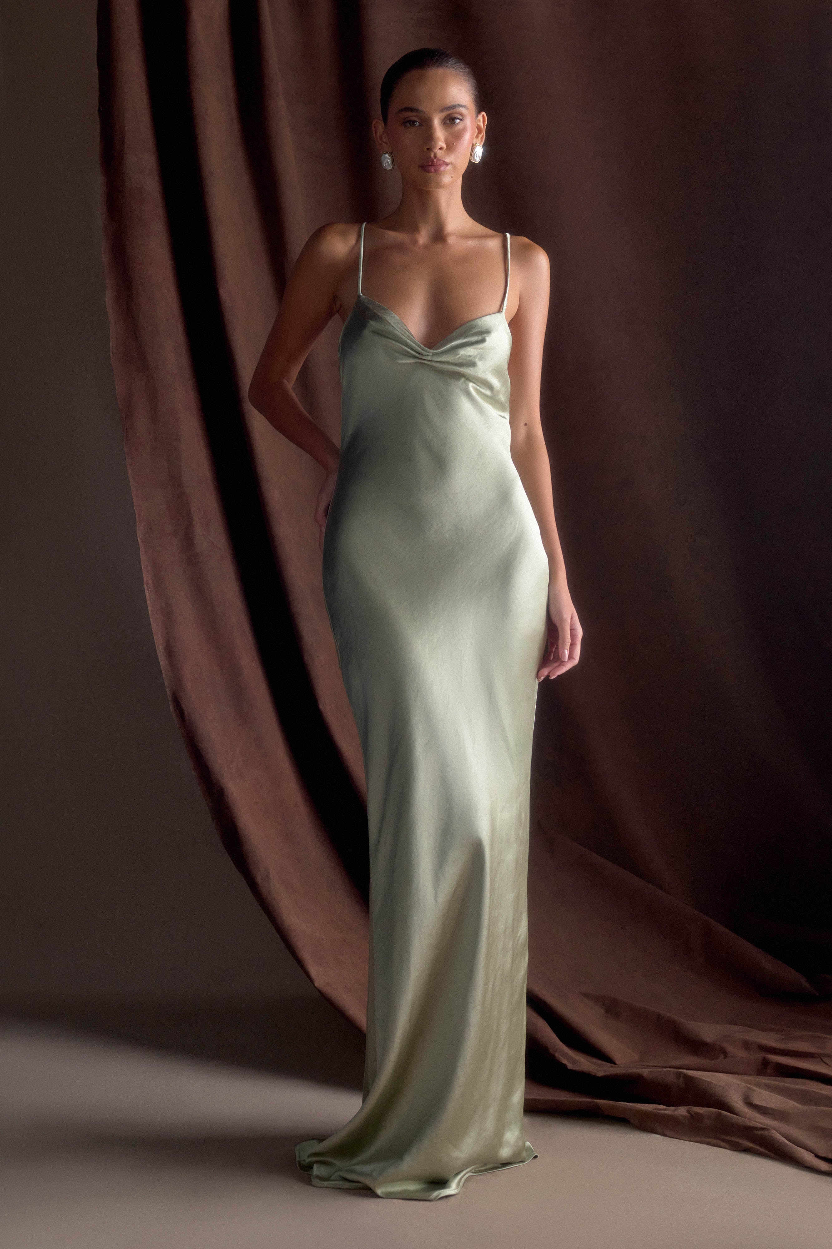 Lilly Sweetheart Satin Maxi Dress - Sage Xxs