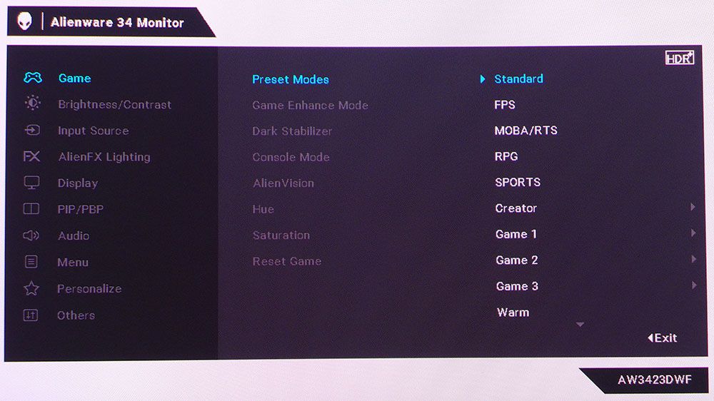 OSD - Alienware AW3423DWF