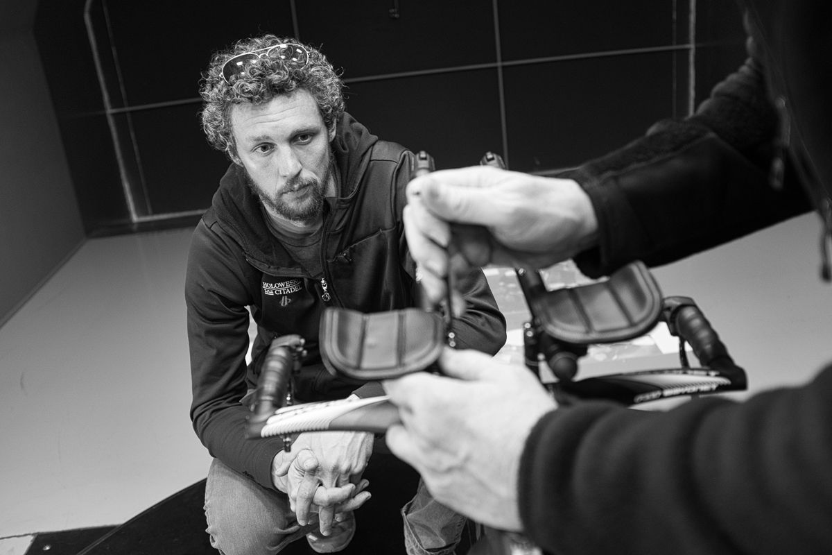 Holowesko-Citadel Mechanic Casey Magner works on one of the bikes