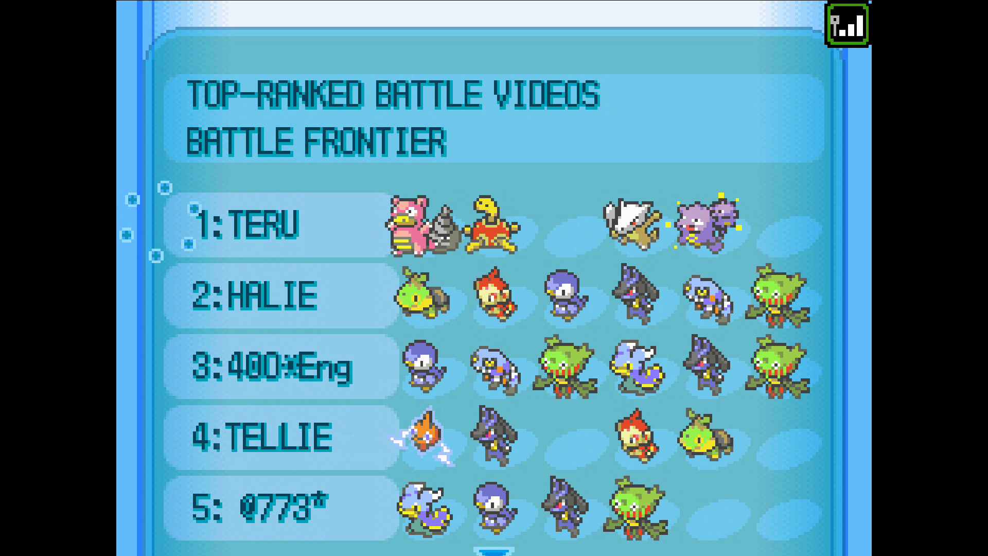 Registered users for the ranked battle frontier - from Pokemon Diamond, Pearl, and Platinum's entry in The Story of Pokemon bookazine