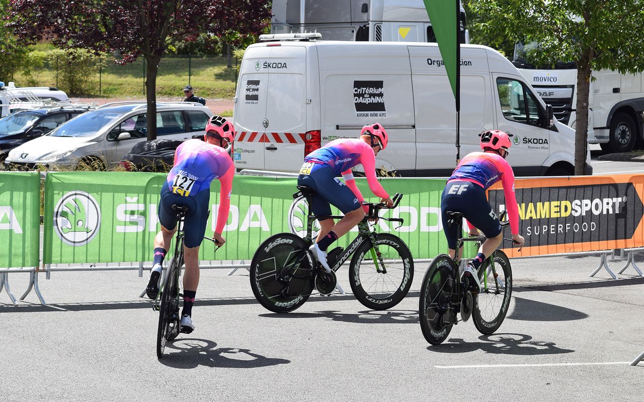 EF Education First riders set off on their recon, with James Whelan ready to race in his speed suit