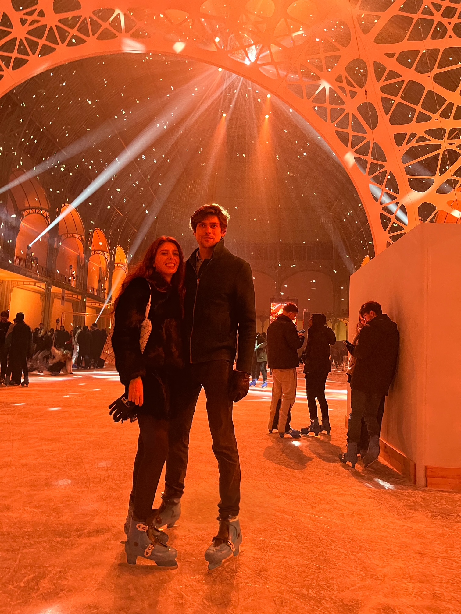 Katherine Pangonis and her boyfriend ice skating at the 'Grand Palais des Glaces'