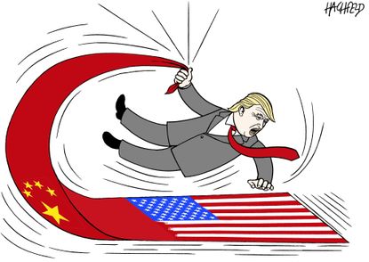 Political cartoon U.S. Trump trade war China backfire