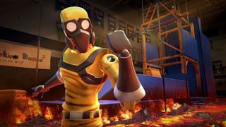 A character wearing safety goggles in Hot Lava