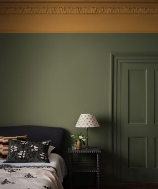 yellow and green painted bedroom