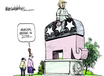 Political cartoon U.S. Trump Republican Confederate monument removal 2018 election