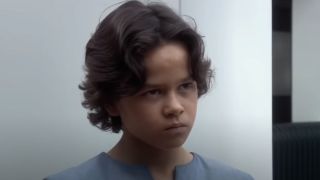 Boba Fett (Daniel Logan) glares at Obi-Wan Kenobi in Star Wars: Episode II - Attack of the Clones