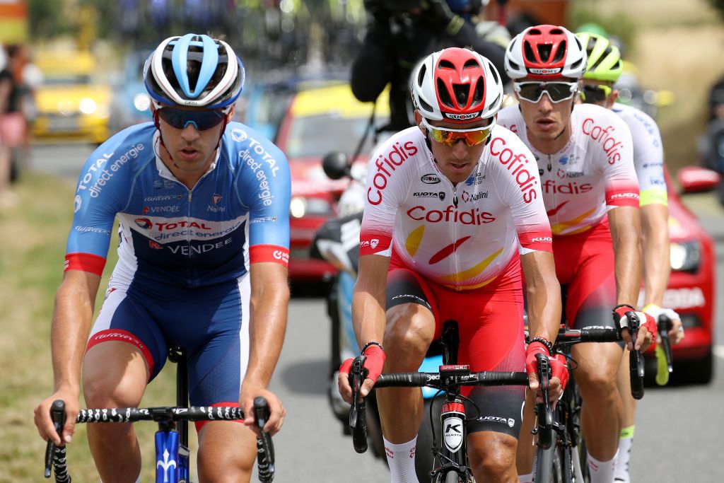 Lilian Calmejane (Total Direct Energie), Anthony Perez, Stephane Rossetto (Cofidis) and Aime de Gendt (Wanty-Gobert)