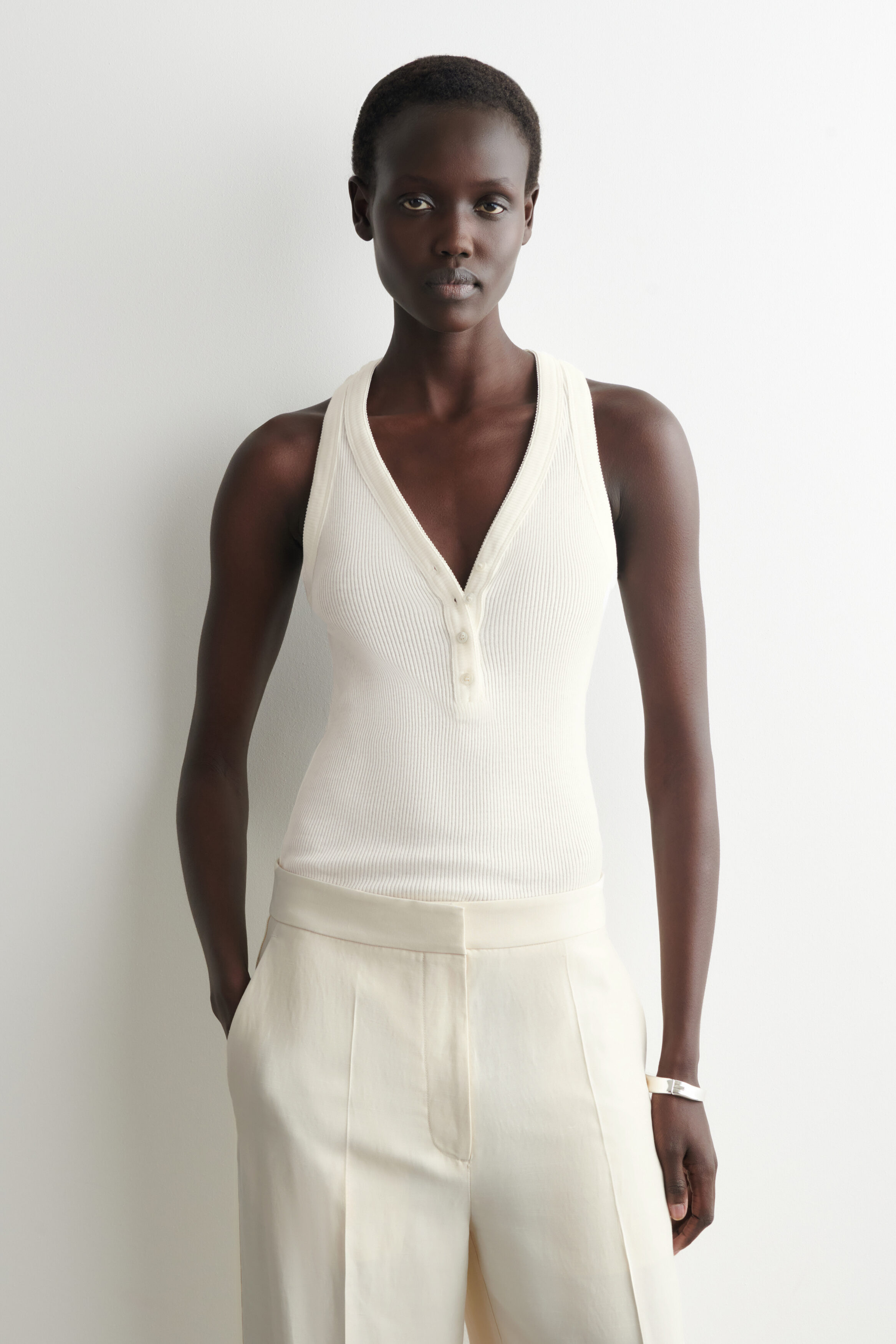 Ribbed-Knit Henley Tank Top