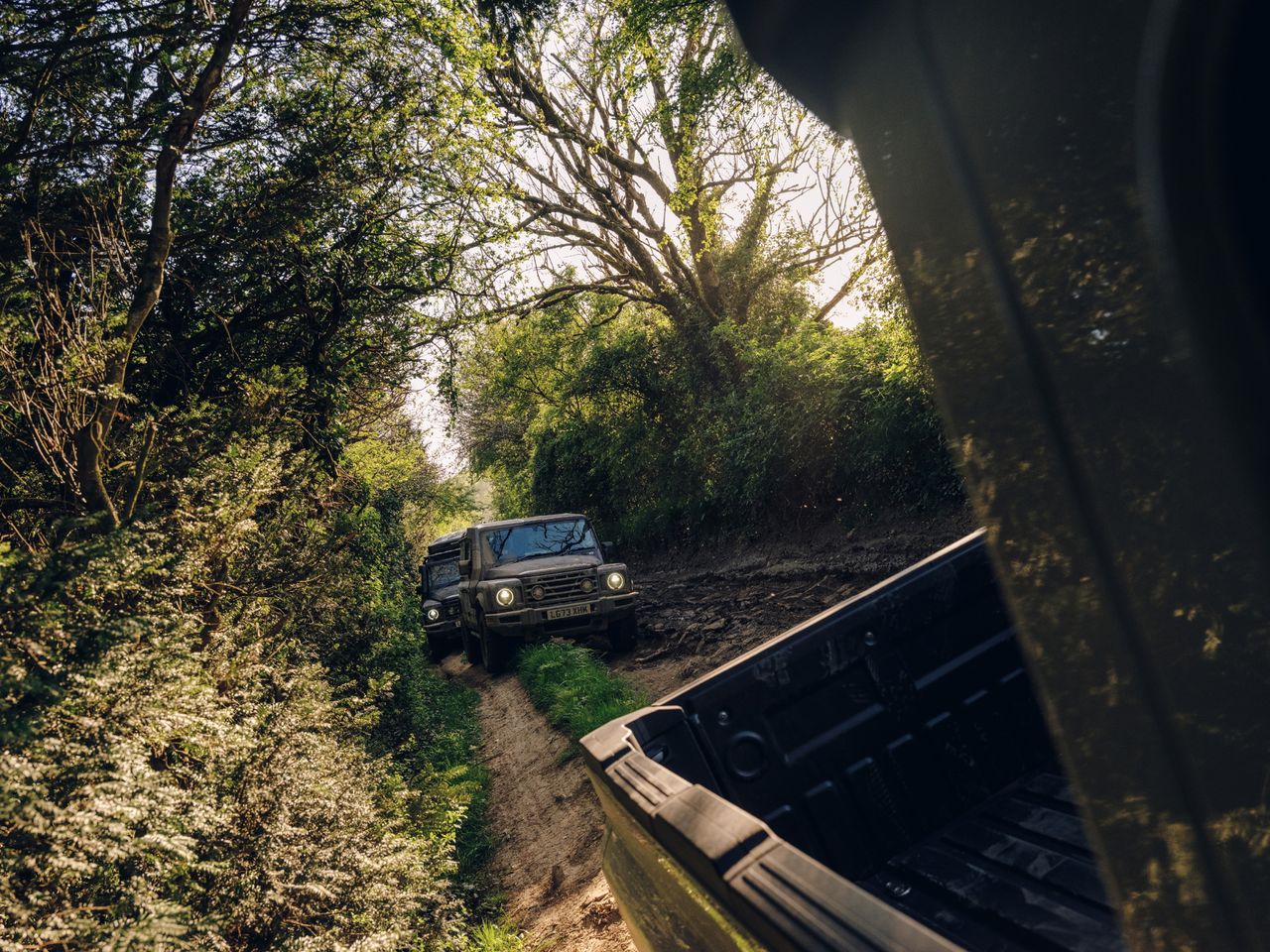 Images of the ineos Grenadier getting muddy on Salisbury Plain