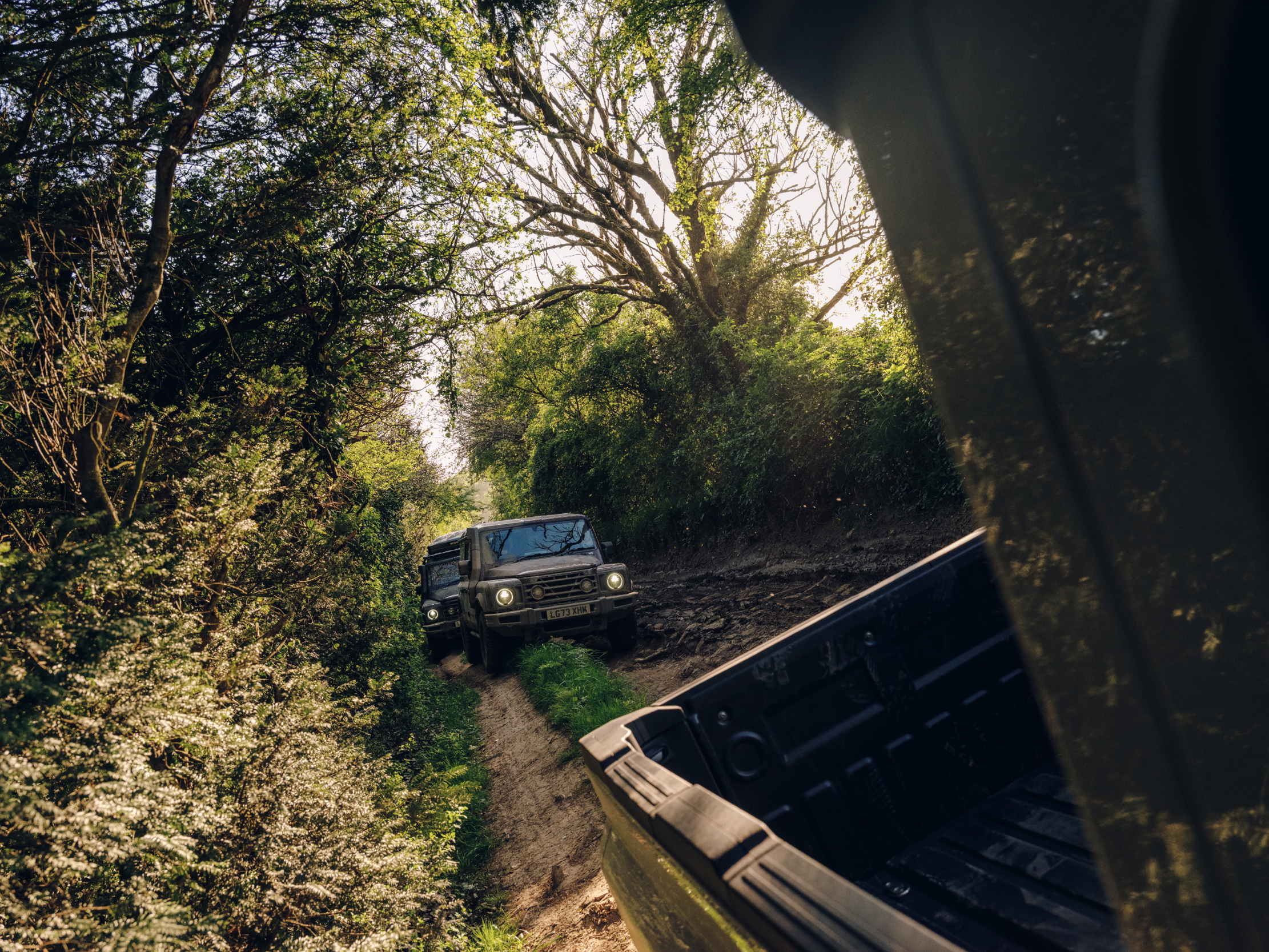 Images of the ineos Grenadier getting muddy on Salisbury Plain