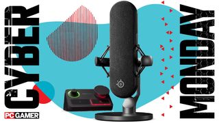 A SteelSeries Alias Pro mic kit on a Cyber Monday background