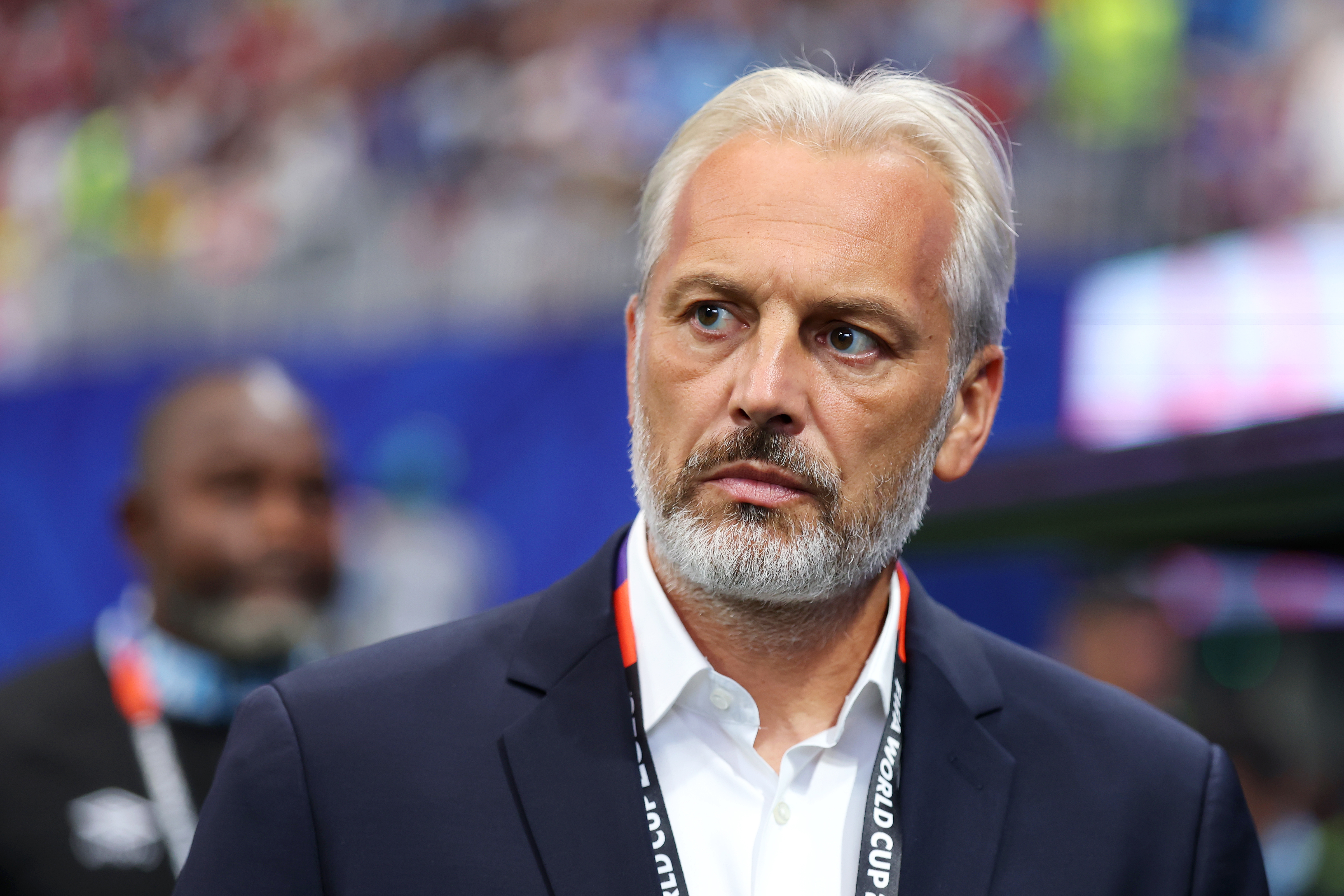 ATLANTA, GEORGIA - JULY 01: Sebastien Desabre, Head Coach of Congo DR, looks on before the FIFA World Cup 2026 Round Of 32 match between England and Congo DR at Atlanta Stadium on July 01, 2026 in Atlanta, Georgia. (Photo by Richard Pelham/Getty Images)