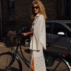 woman wearing sheer skirt and blazer