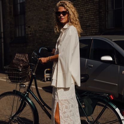 woman wearing sheer skirt and blazer