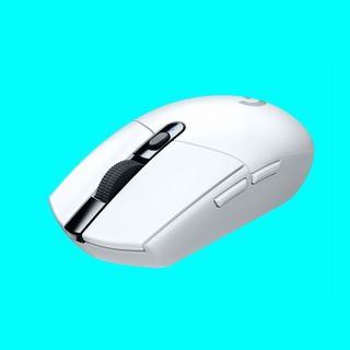 An image of a Logitech G305 Lightspeed gaming mouse against a pale blue background