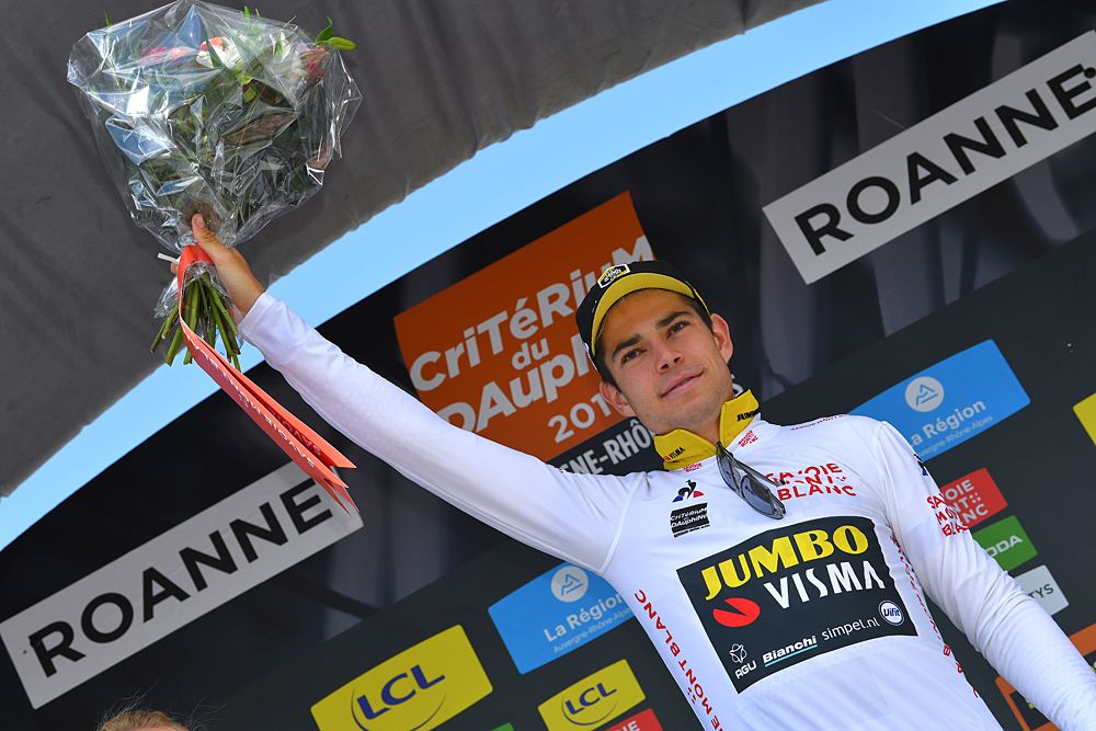 Wout Van Aert (Jumbo-Visma) wins the stage 4 time trial at the Criterium du Dauphine and wears the white best young rider jersey