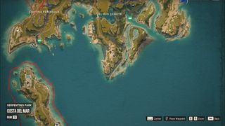 A Far Cry 6 Criptograma chest location marked on a map of Madrugada