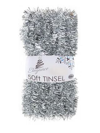 Homestreet 50ft Tinsel Garland for Christmas Tree Decorating 15 Metres of Sparkly Metallic Xmas Foil Extra Long for Stairs or Crafts (silver)