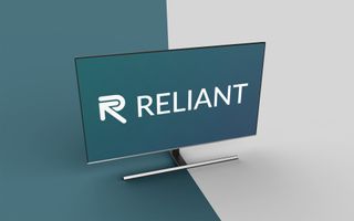 A TV displaying the Reliant logo on-screen sits on a blue and white background