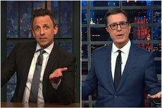 Stephen Colbert and Seth Meyers decry the drama