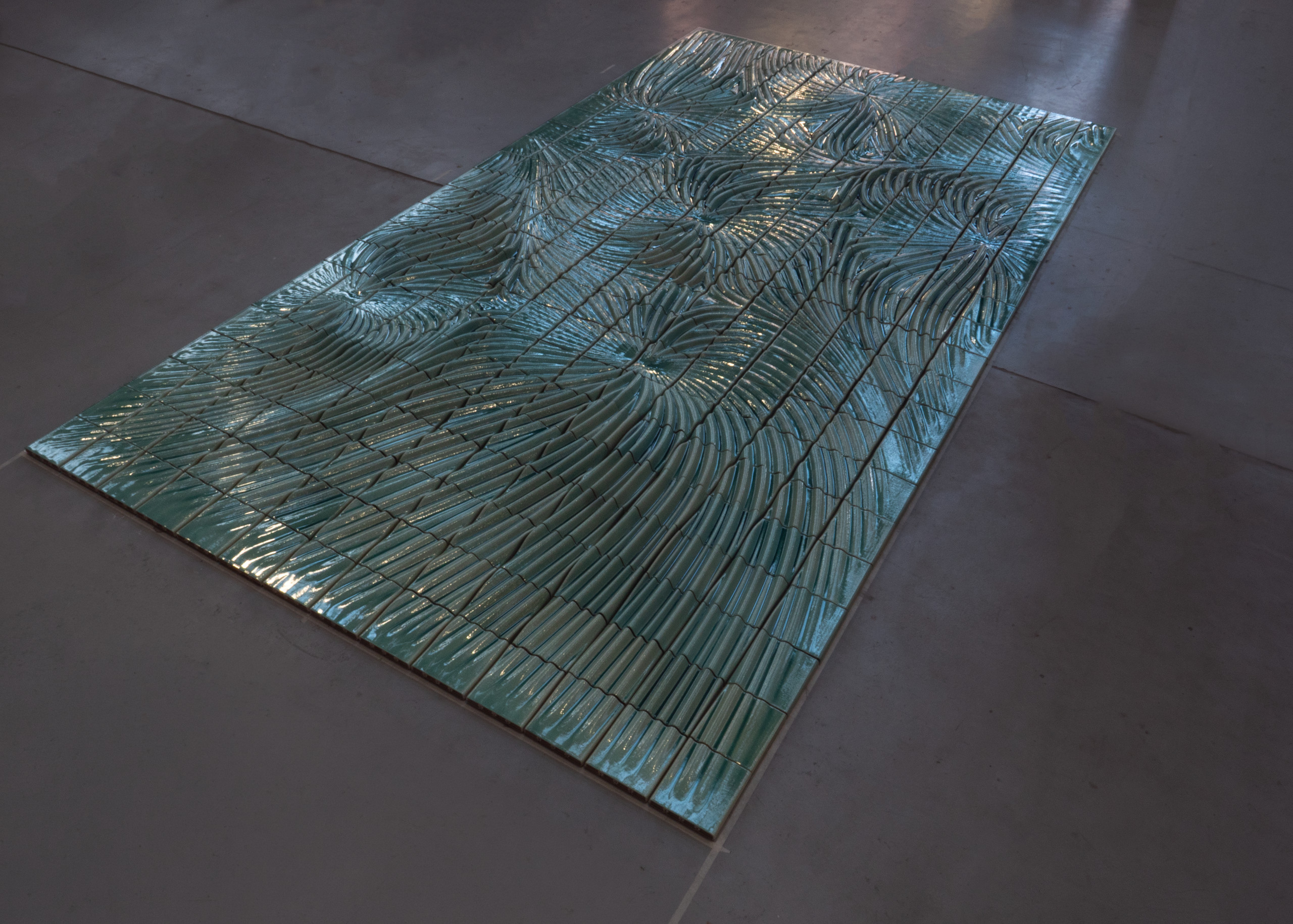 The artwork laid out in the studio before installation on site