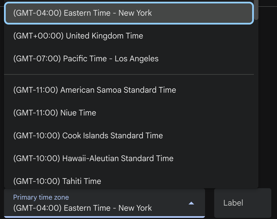 Google Calendar Time Zones