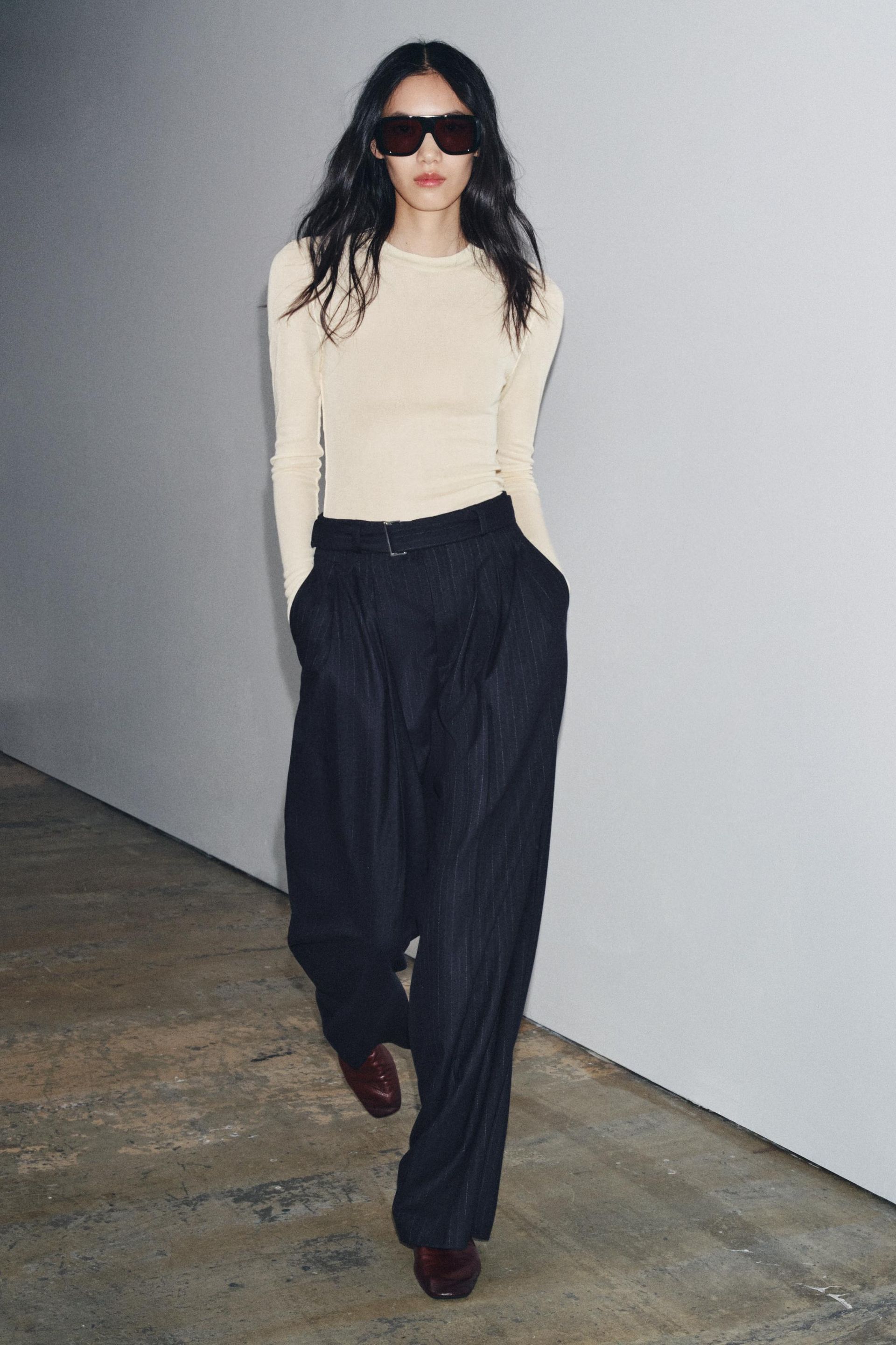 Pinstripe Trousers With Belt Zw Collection