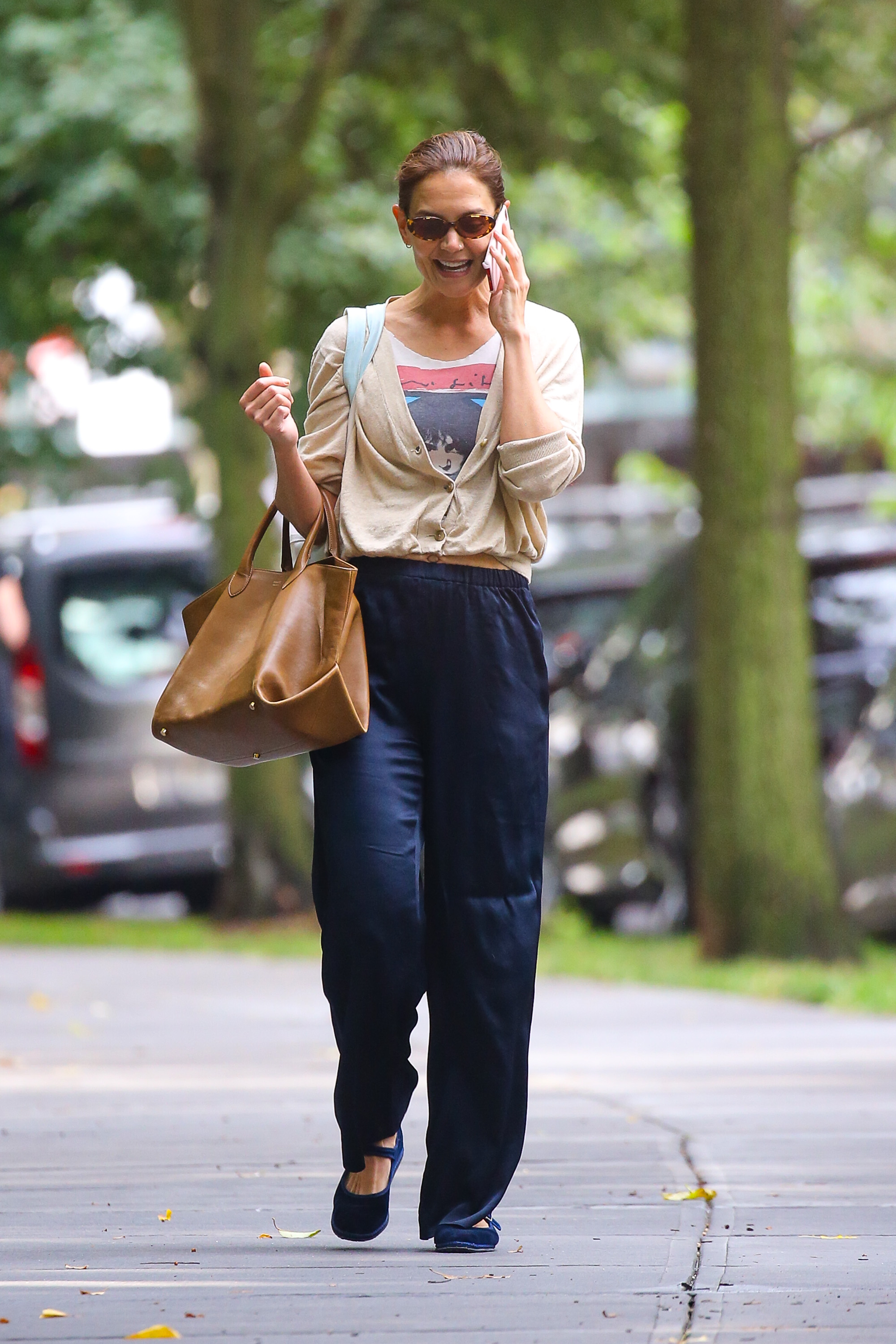 Katie Holmes is seen out and about on August 29, 2024 in New York, New York