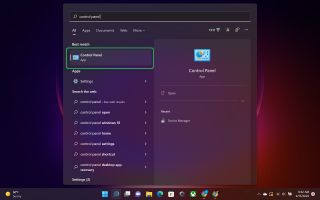 Control Panel highlighted in the Windows 11 Start menu