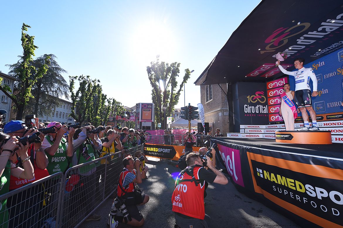 The stage 13 podium at the Giro d'Italia