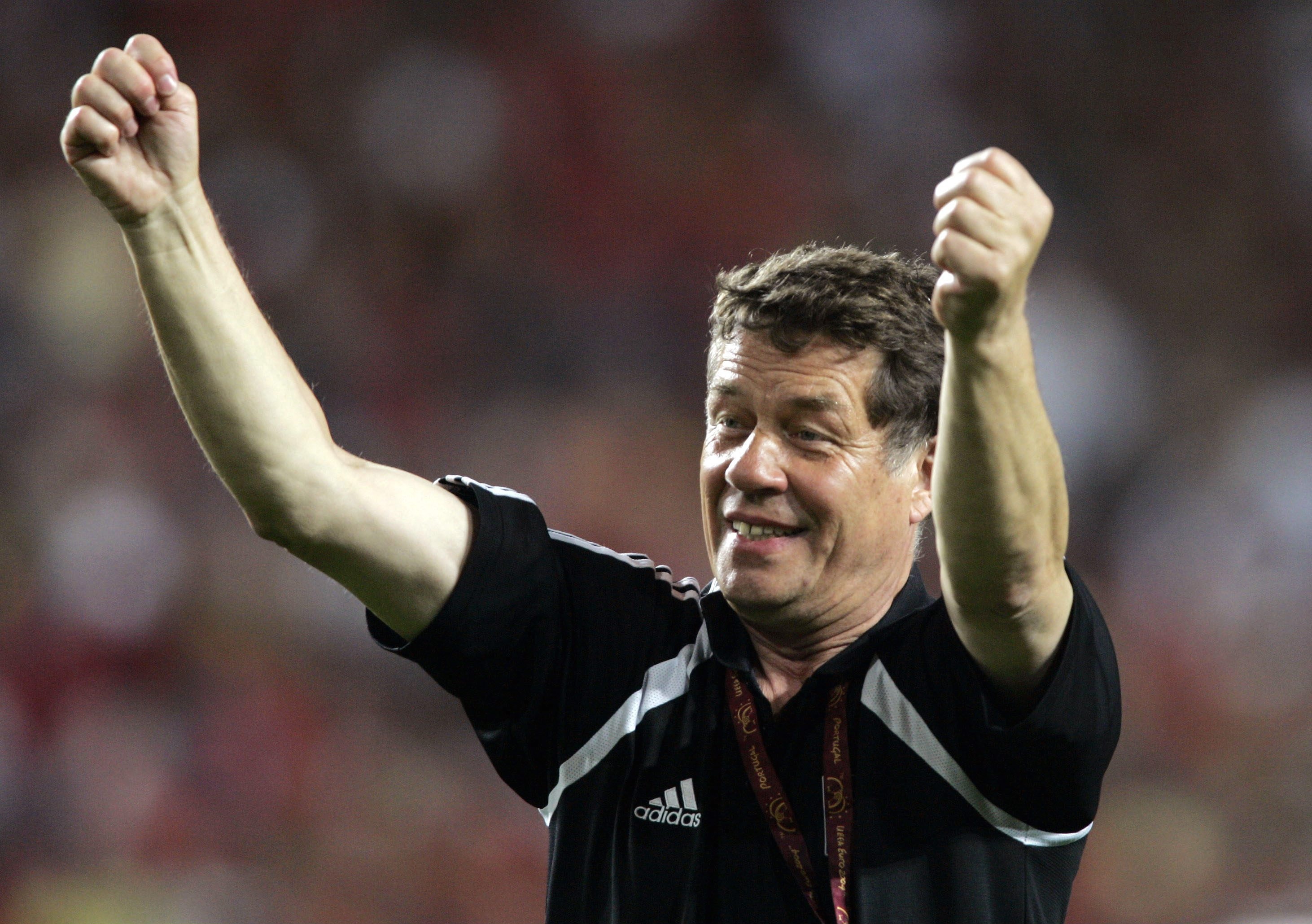 Greece coach Otto Rehhagel celebrates after his side's victory over Portugal in the final of Euro 2004.