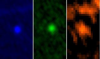 ESA’s Herschel Space Observatory captured asteroid Apophis in its field of view during the approach to Earth on January, 5-6, 2013. This image shows the asteroid in Herschel’s three PACS wavelengths: 70, 100 and 160 microns.