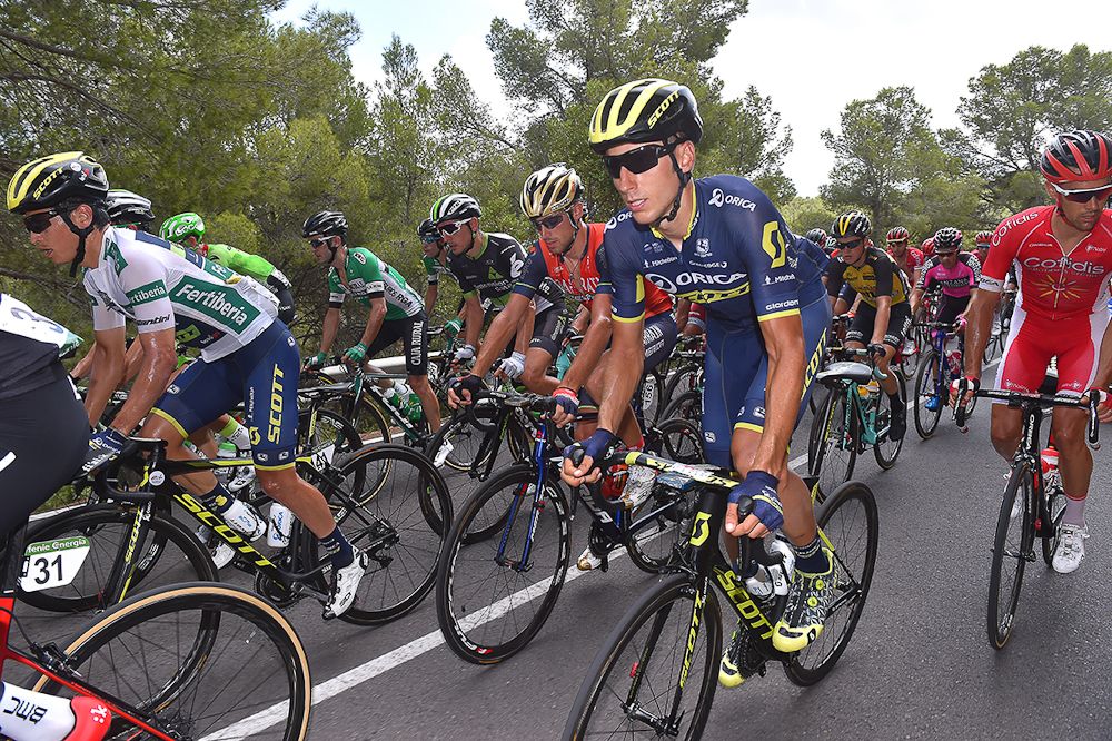 Esteban Chaves (white jersey) in action during stage 5 at the Vuelta