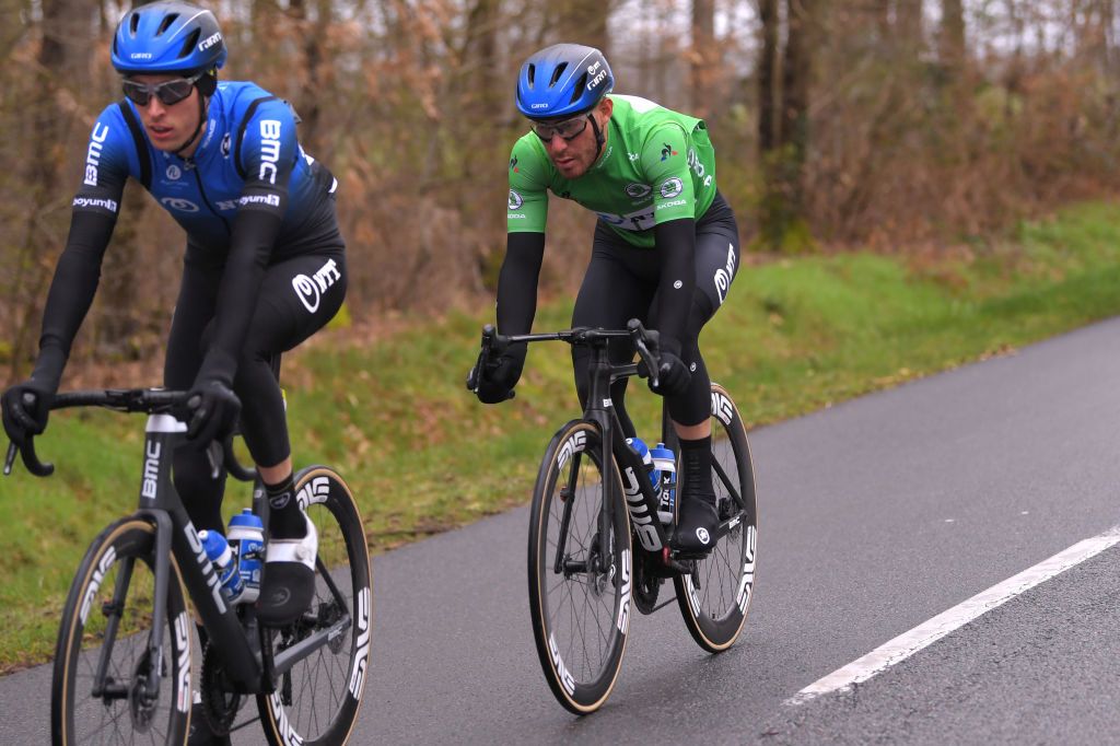 LA CHATRE FRANCE MARCH 10 Giacomo Nizzolo of Italy and NTT Pro Cycling Team Green Sprint Jersey during the 78th Paris Nice 2020 Stage 3 a 2125km stage from ChalettesurLoing to La Chtre ParisNice parisnicecourse PN on March 10 2020 in La Chatre France Photo by Luc ClaessenGetty Images