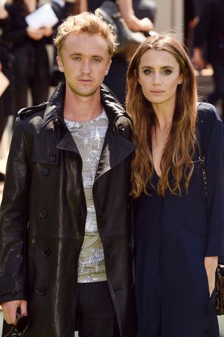 Tom Felton And Jade Gordon Attend Burberry Prorsum Spring/Summer 2015 At The London Collections: Mens