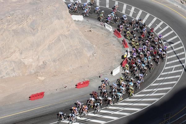 The peloton in action during stage 2 of the Tour of Oman.