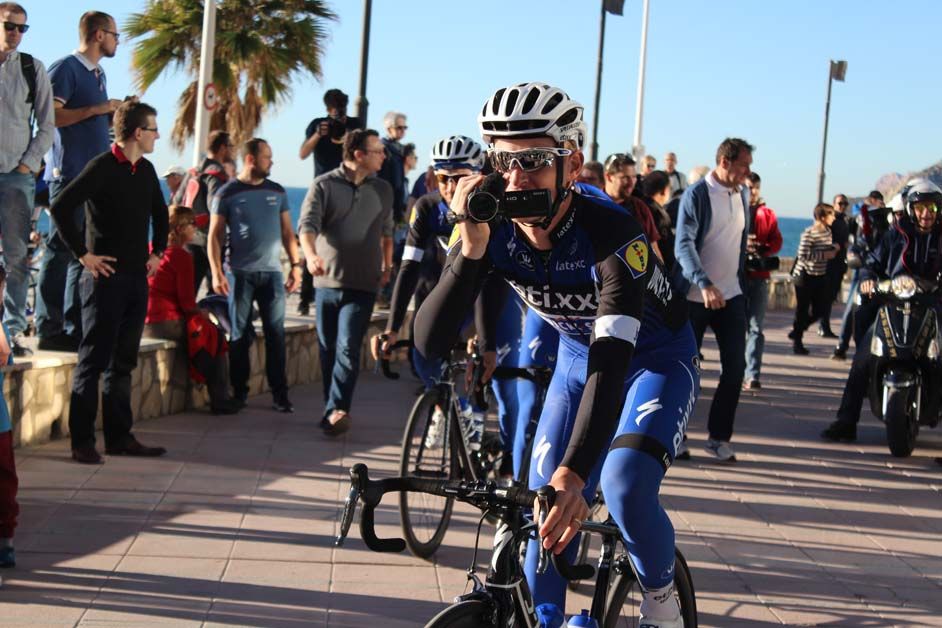 A rider films the roll out of the training ride