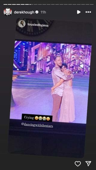 Derek Hough reposting fan about DWTS on Instagram Story.