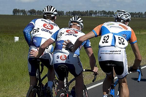 How many bike riders does it take to (l-r): Will Dickeson, Joel Pearson and Ashley Baines.