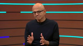 Satya Nadella contemplating during the annual Microsoft shareholders meeting.