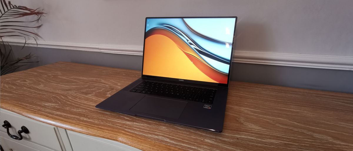 The full view of a Huawei MateBook 16 on a table