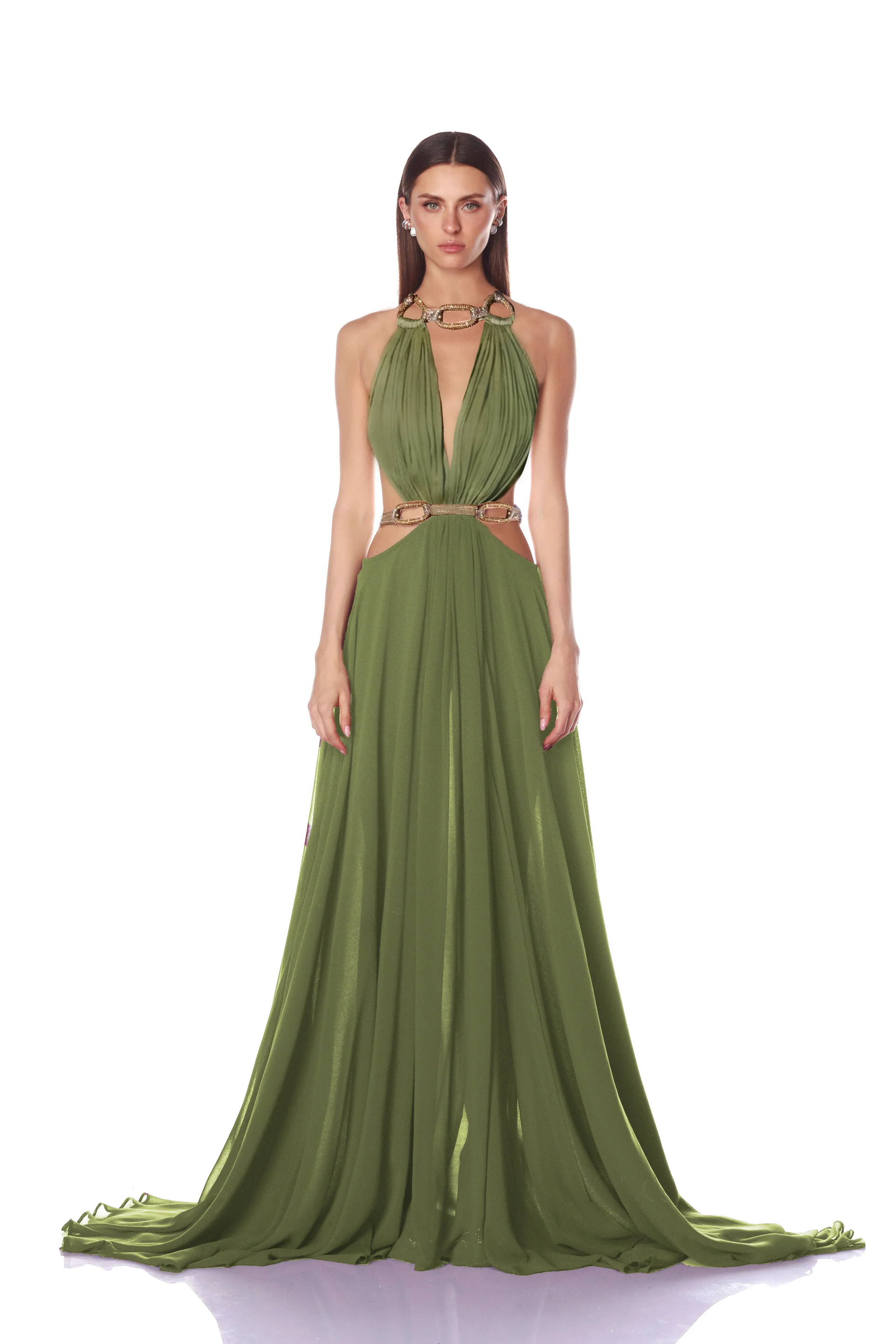 Brielle Sage Diamond Halterneck Gown - Xs