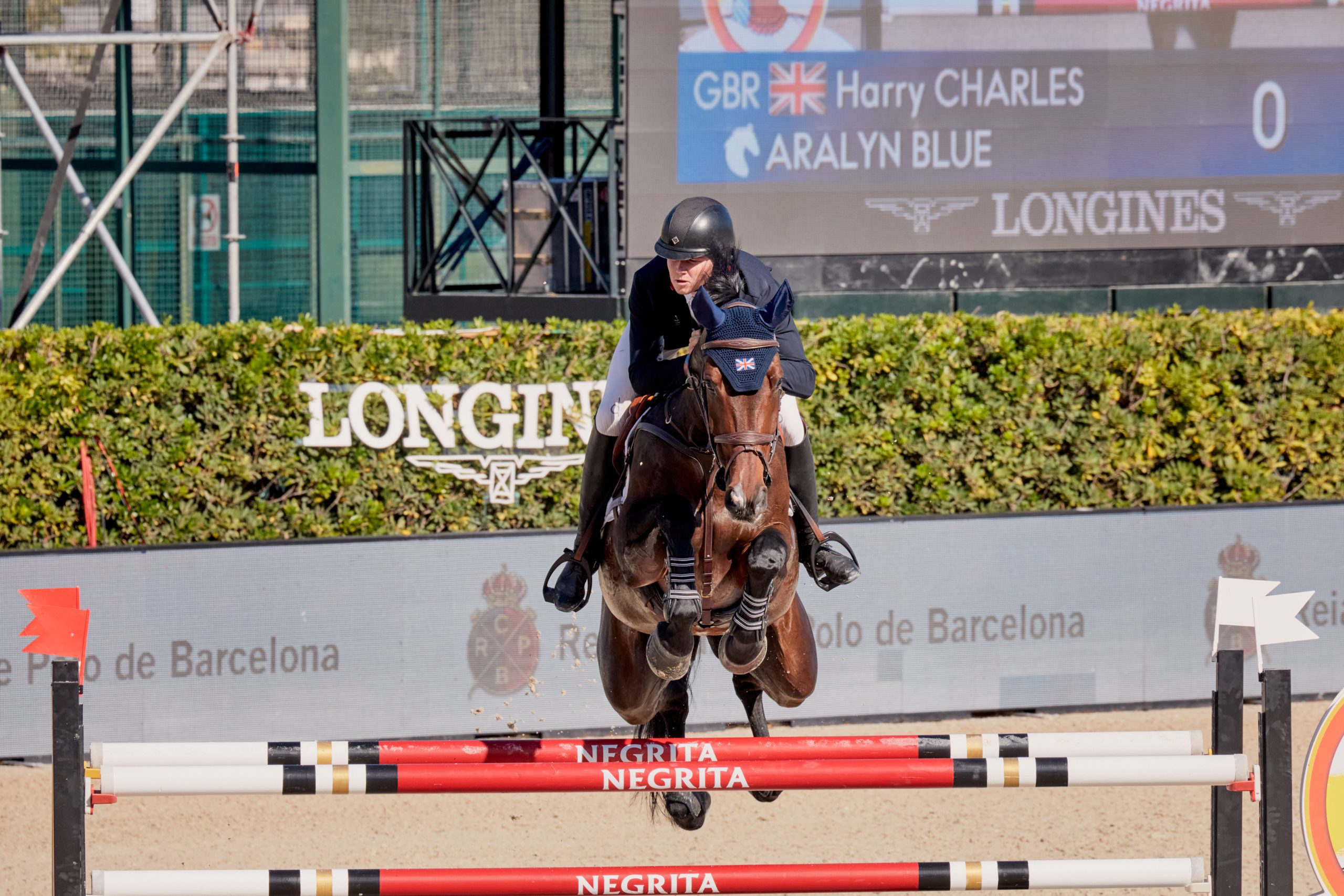 Great Britain's Harry Charles with Aralyn Blue, who is owned by Ann Thompson and looked after by Georgia Ellwood compete in the Longines FEI Nations Cup Final in Barcelona, Spain.